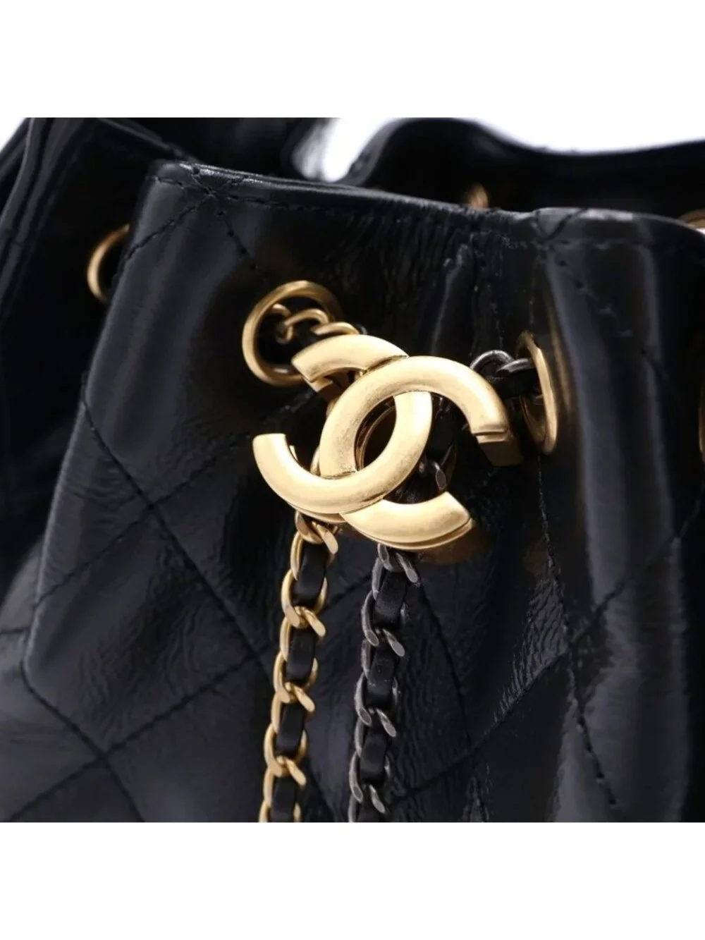 Chanel 25 Mini Chain Shoulder Bag Black Leather Silver Gold